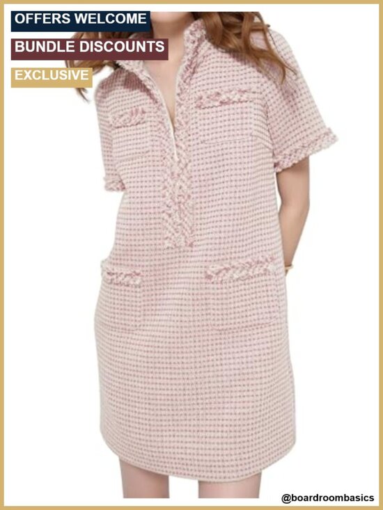 Dresses & Skirts - Women's Tweed Jackie Dress Shift Midi Cocktail Party Short Sleeve
